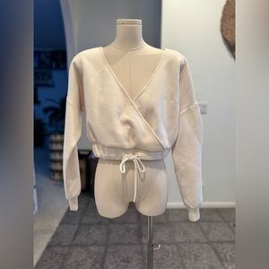 GUESS Women's Alanis Cropped Faux-Wrap Sweatshirt Long Sleeve Small